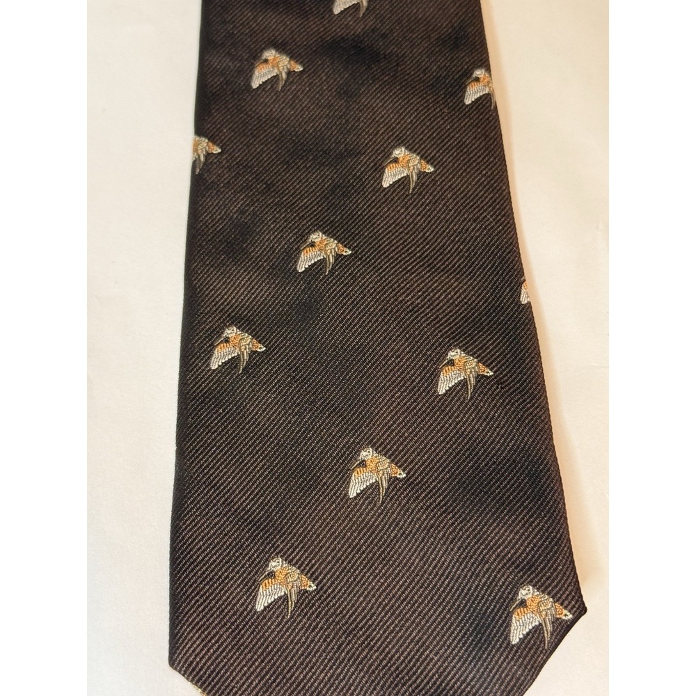 VTG  LL Bean Woodcock Brown Bird Tie Catalog Cover 1971, 100% Silk Made in USA